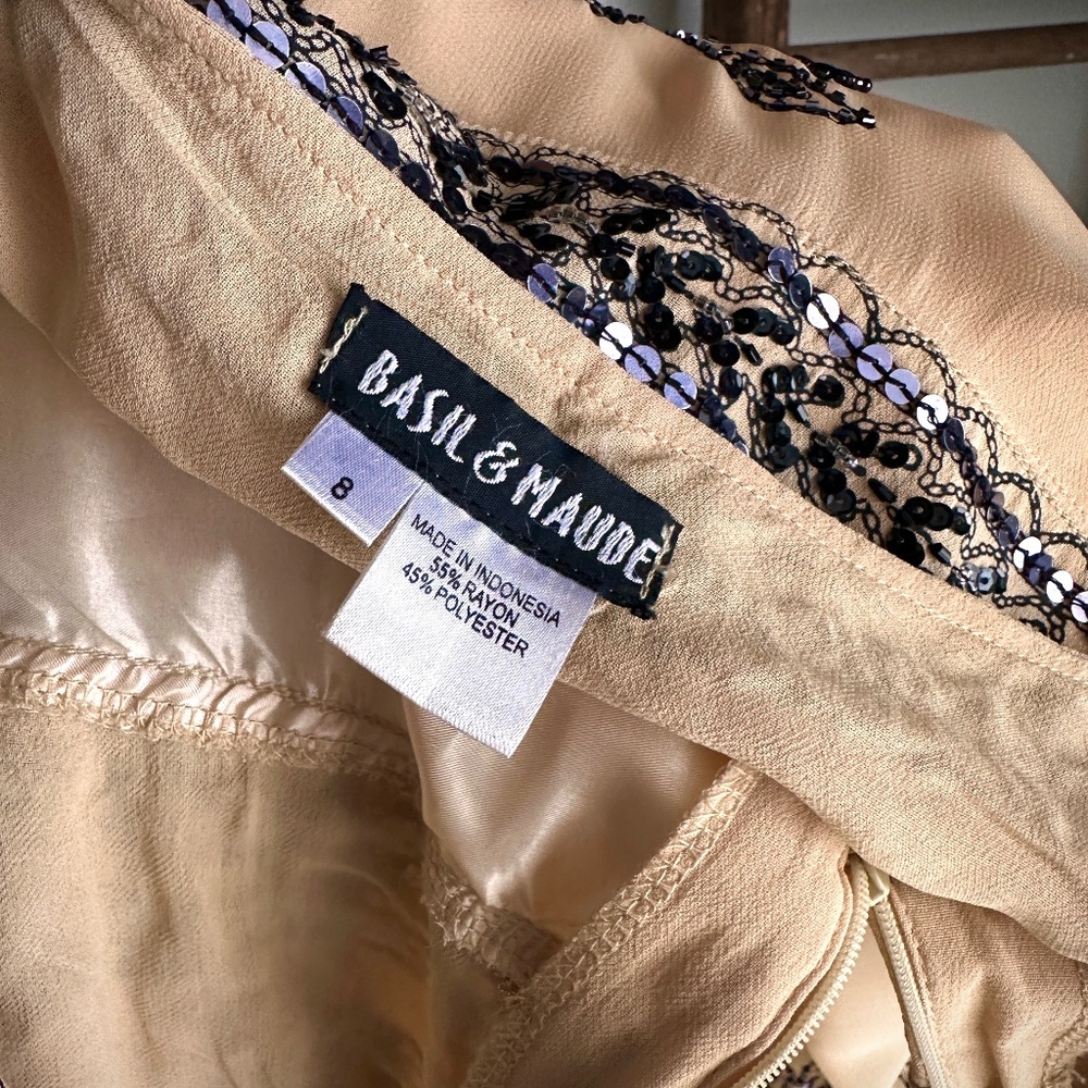 90's ANTHROPOLOGIE BASIL & MAUDE BLACK SEQUIN BEADED CHIFFON SKIRT - Picture 10 of 10